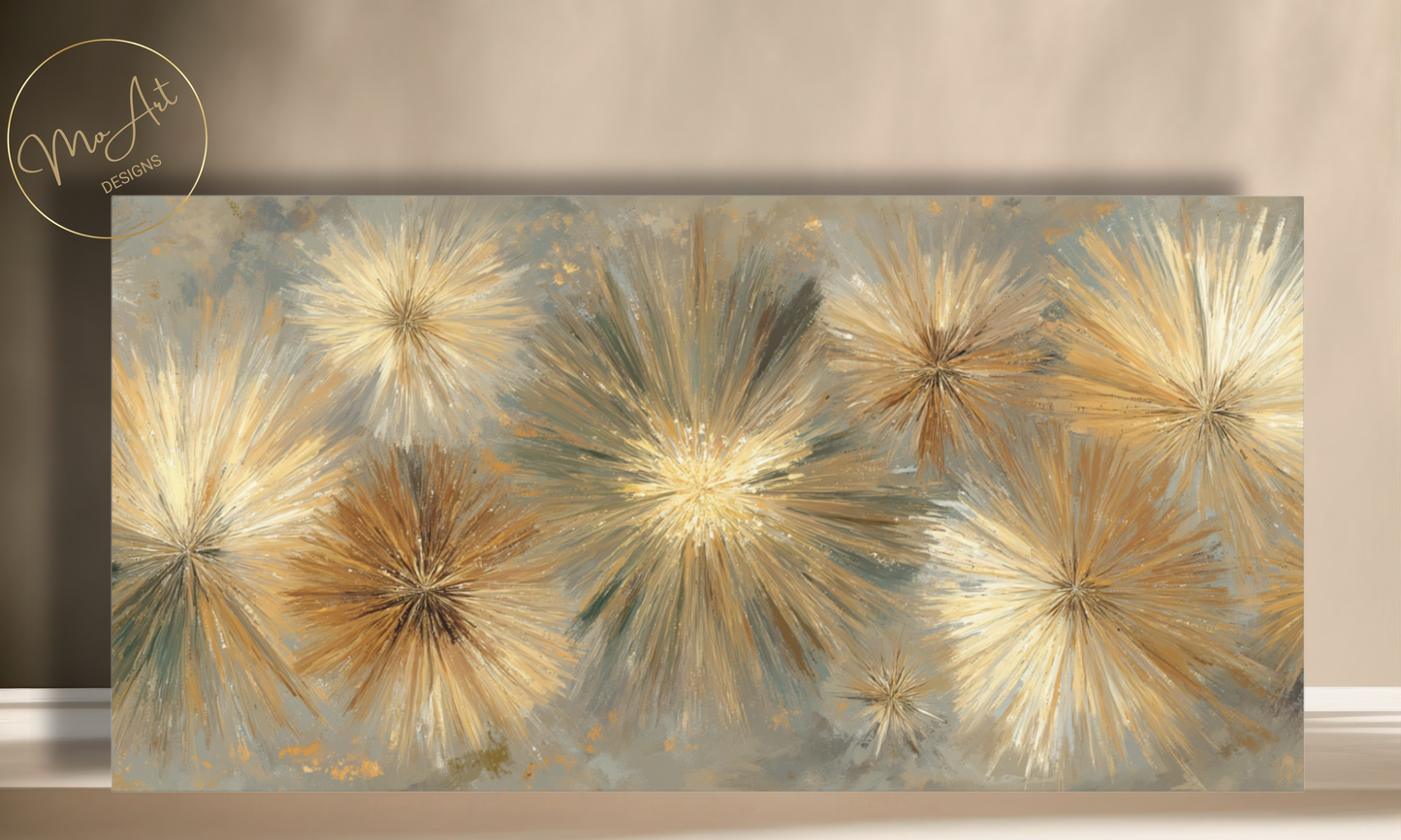 Abstract Gold Starburst Flower Canvas Wall Art