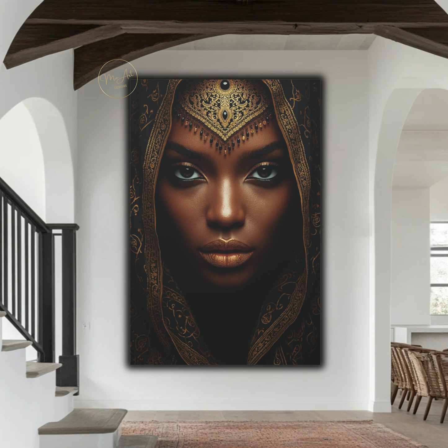 Black Woman Wall Art – African Goddess Queen | Black & Gold Luxury Canvas Print