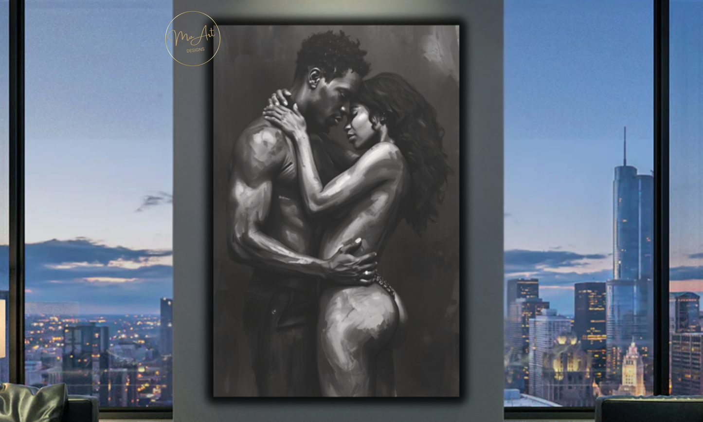 Passionate Embrace - Black Love Wall Art / Canvas Print