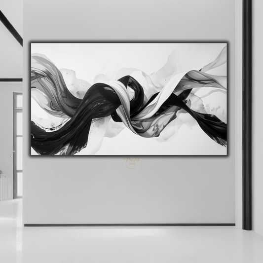 Black & White Abstract Knot Wall Art – Modern Swirl Canvas Print