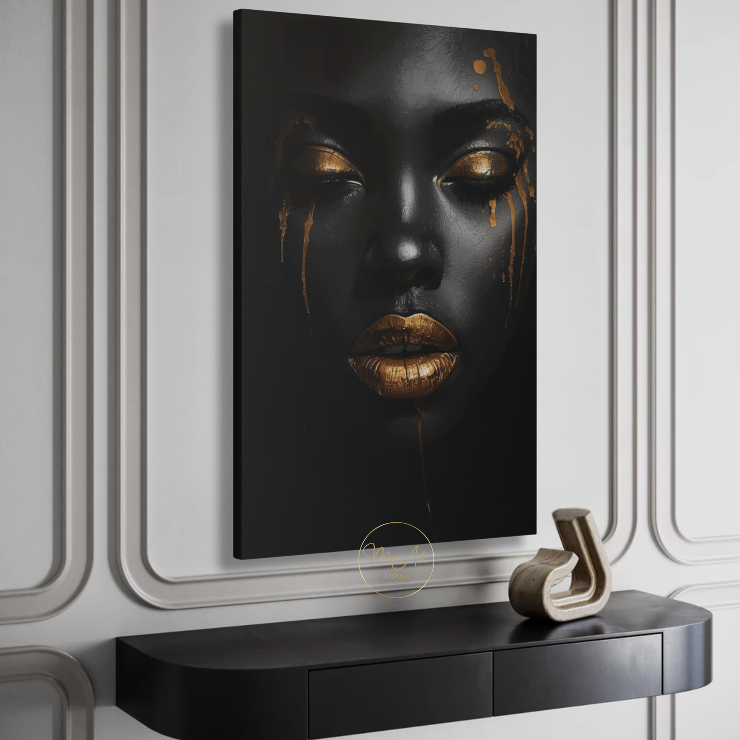 Black Woman Wall Art – Golden Tears | Black & Gold Luxury Canvas Print