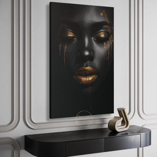 Black Woman Wall Art – Golden Tears | Black & Gold Luxury Canvas Print
