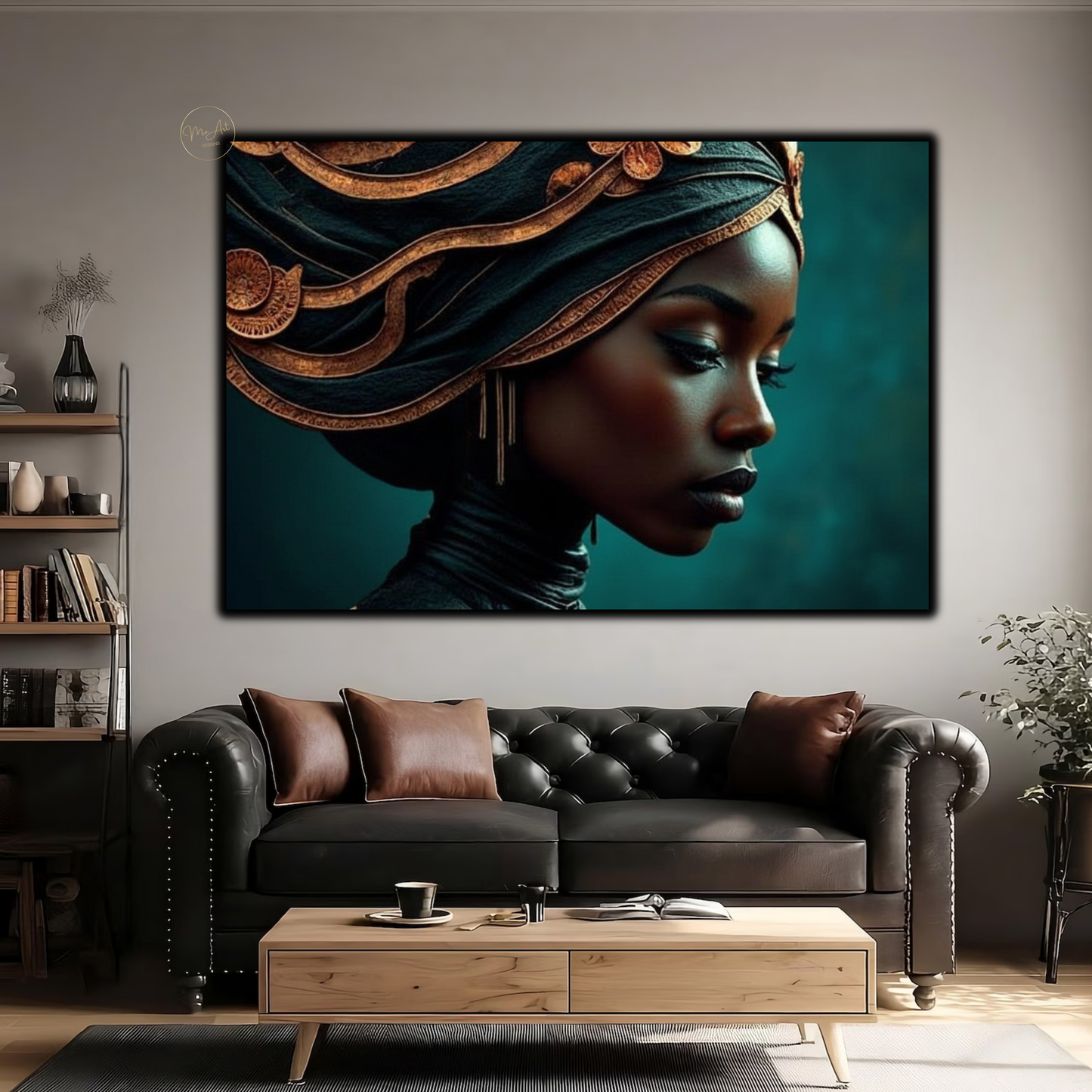 Black Woman Wall Art – Copper & Green Afrocentric Canvas Print