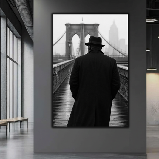 African American Man NYC Wall Art | Brooklyn Bridge Black & White Canvas Print