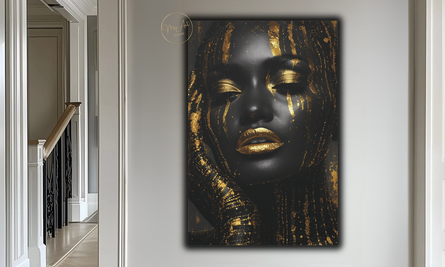Black & Gold African American Woman Wall Art / Canvas Print