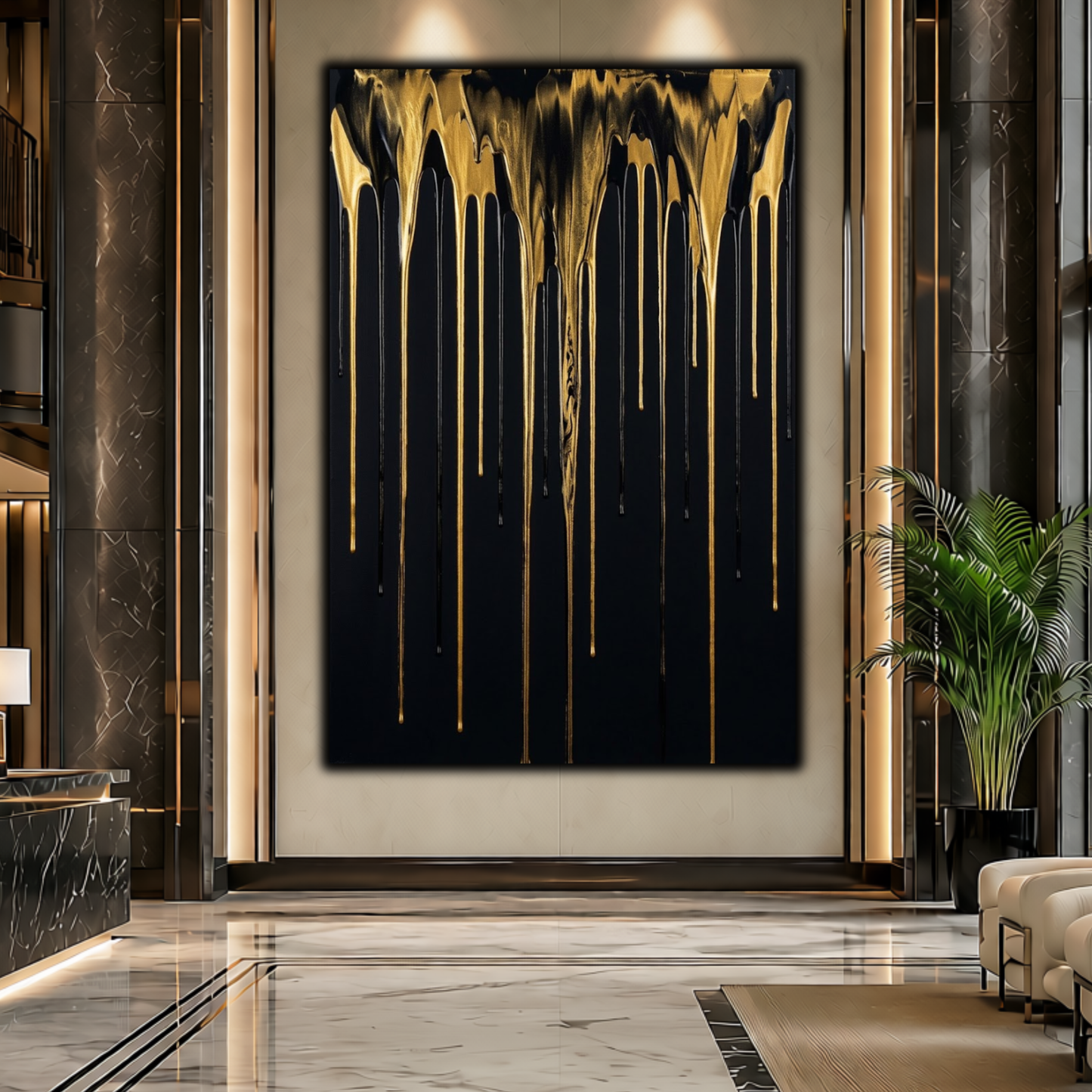 Abstract Modern Gold & Black Drip Canvas Print | Luxury Home Wall Decor
