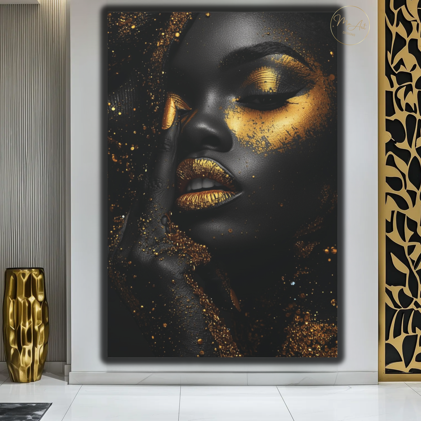 Black Woman Wall Art – Gilded Attitude in Black & Gold | Luxury Modern Canvas Print
