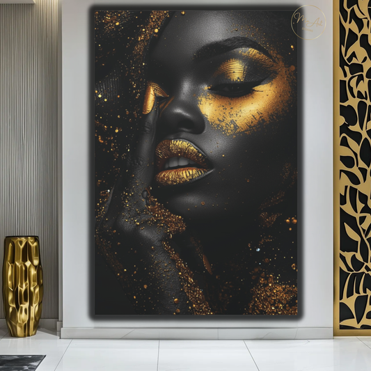 Black Woman Wall Art – Gilded Attitude in Black & Gold | Luxury Modern Canvas Print