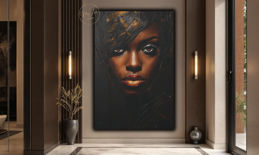 Radiant Power – Black & Gold Woman Wall Art / Canvas Print