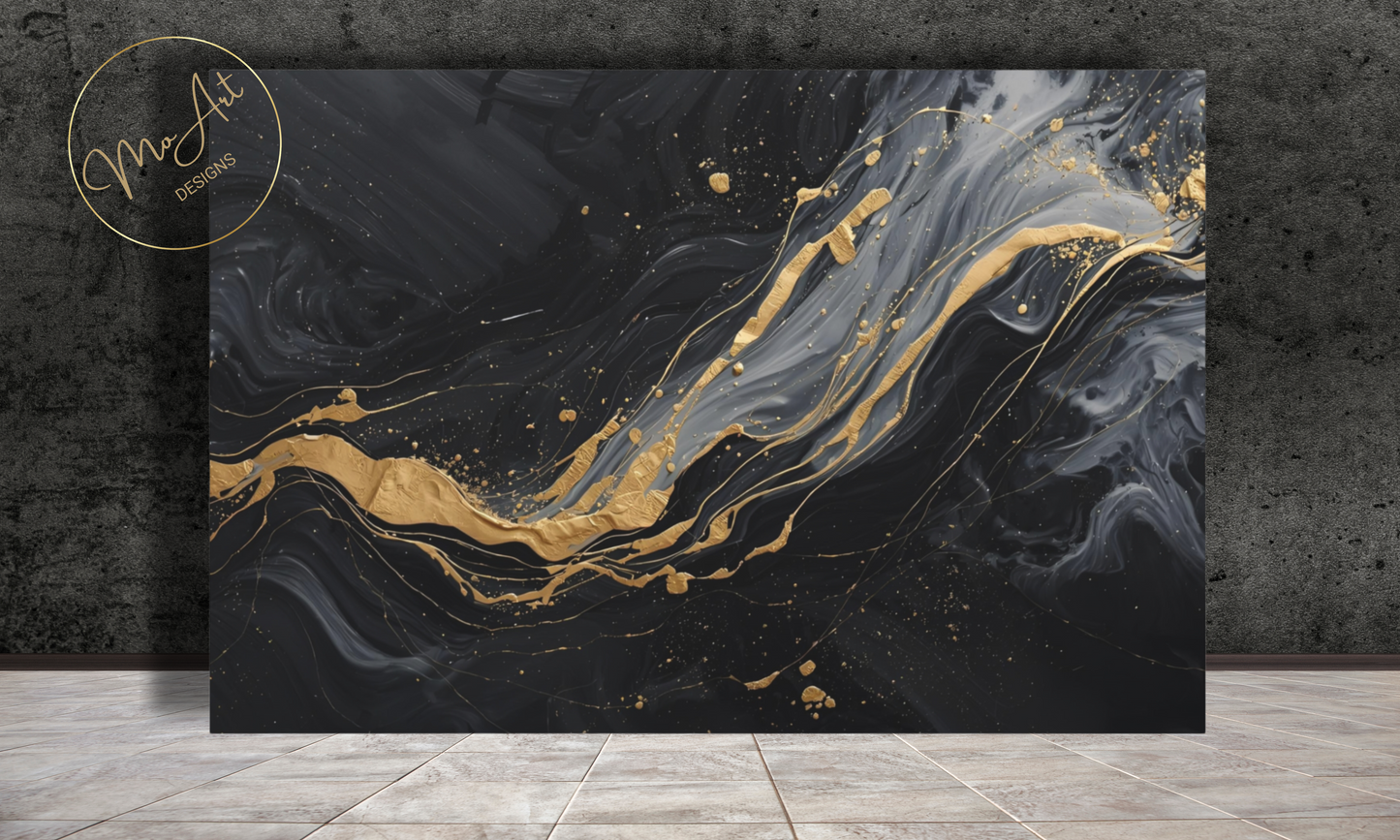 Black, Gold and Grey Abstract Canvas Wall Art