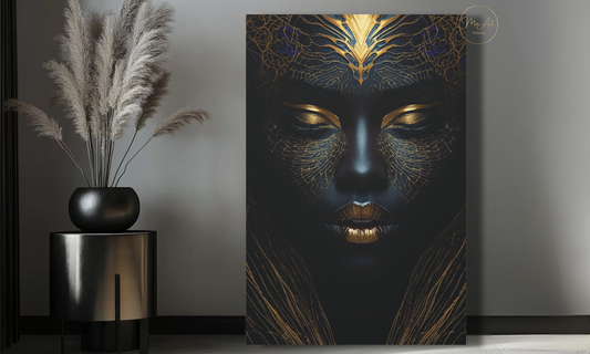 Abstract Black Woman Wall Art – Midnight Gold