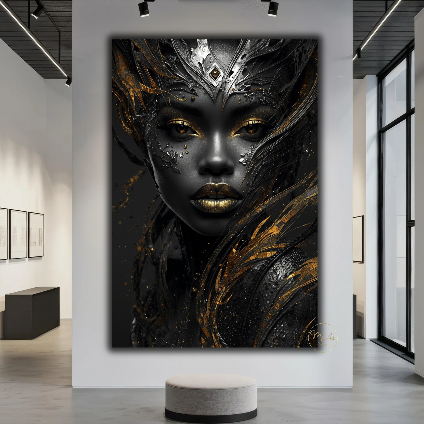 Black Woman Wall Art – Exotic Beauty / Black & Gold Afrocentric Canvas Print