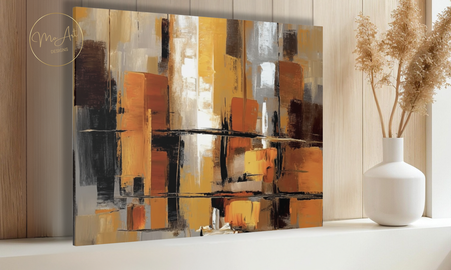 Modern Abstract Canvas Wall Art in Black, Beige, Gold & Rust