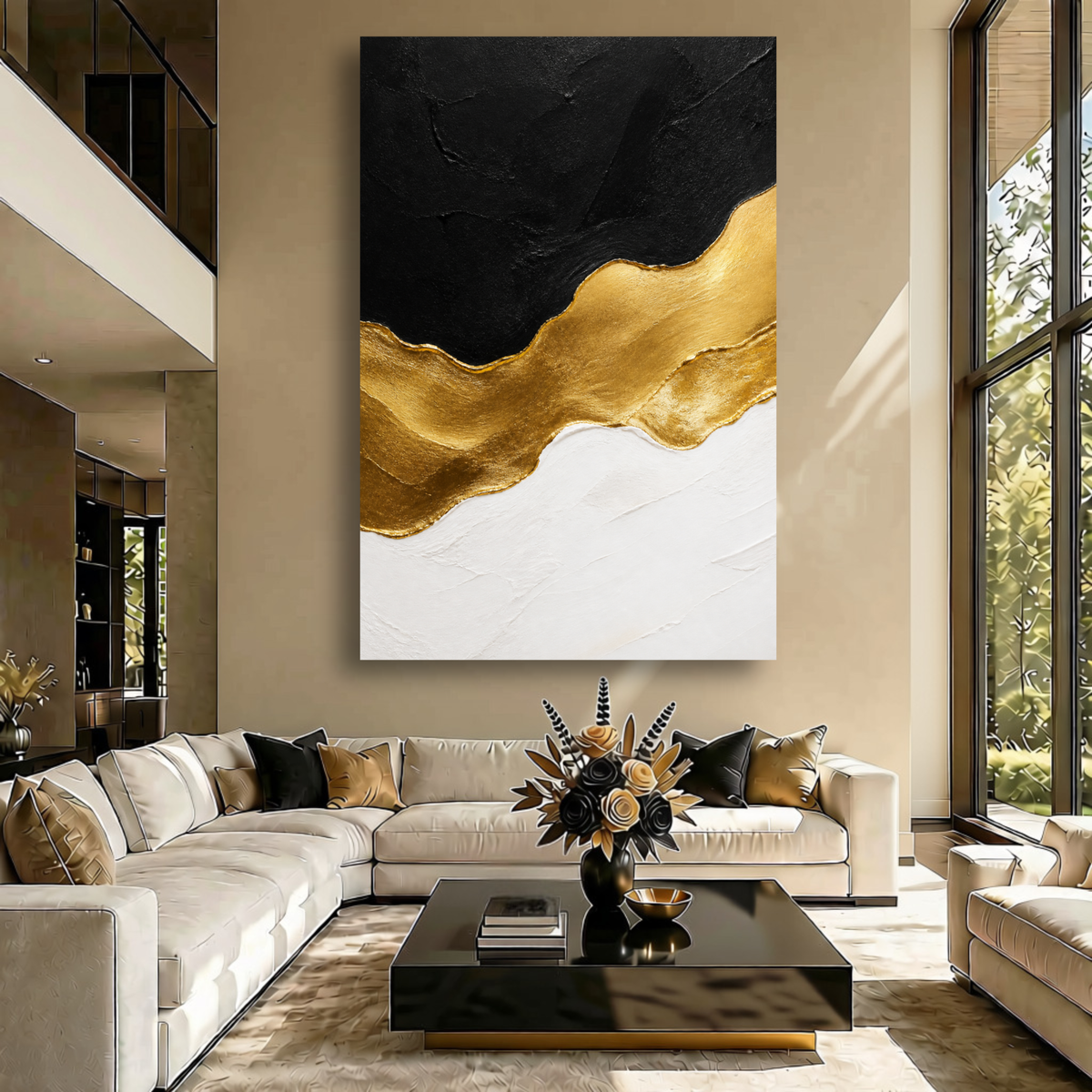 Black, Gold & White Abstract Wall Art | Luxury Canvas Print