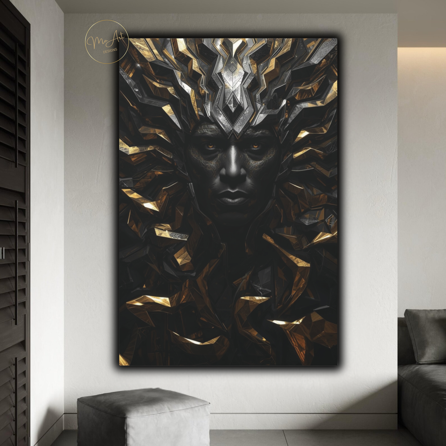 Black Man Warrior Wall Art – Regal Black & Gold King Canvas Print - Powerful Afrocentric Artwork