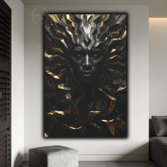 Black Man Warrior Wall Art – Regal Black & Gold King Canvas Print - Powerful Afrocentric Artwork