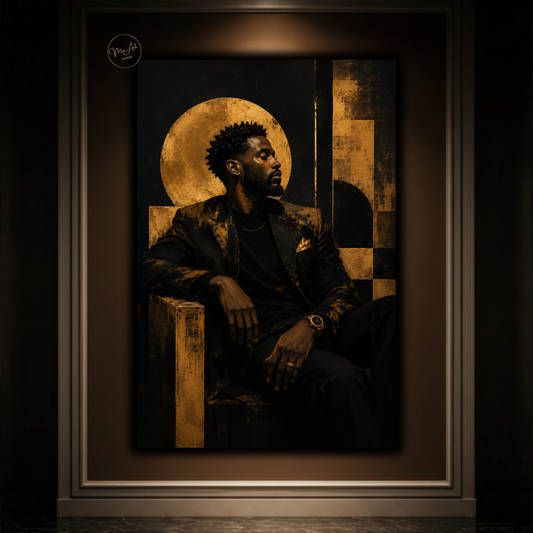 Black Man Wall Art – Abstract Gold & Black Afrocentric Portrait Canvas Print