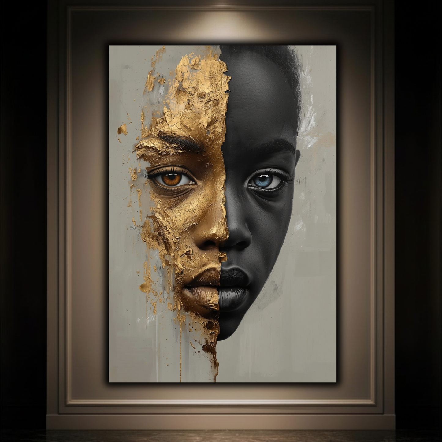 African American Child Wall Art – Black & Gold Abstract Portrait | Afrocentric Luxury Canvas Print