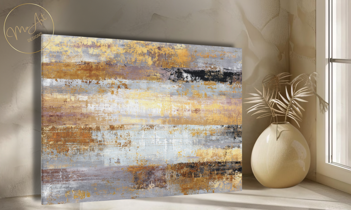 Abstract Gold, Brown, Gray and Black Canvas Wall Art