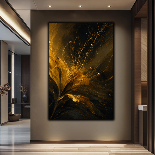 Abstract Gold Flower Wall Art – Elegant Black & Gold Canvas Print | Modern Elegant Home Decor