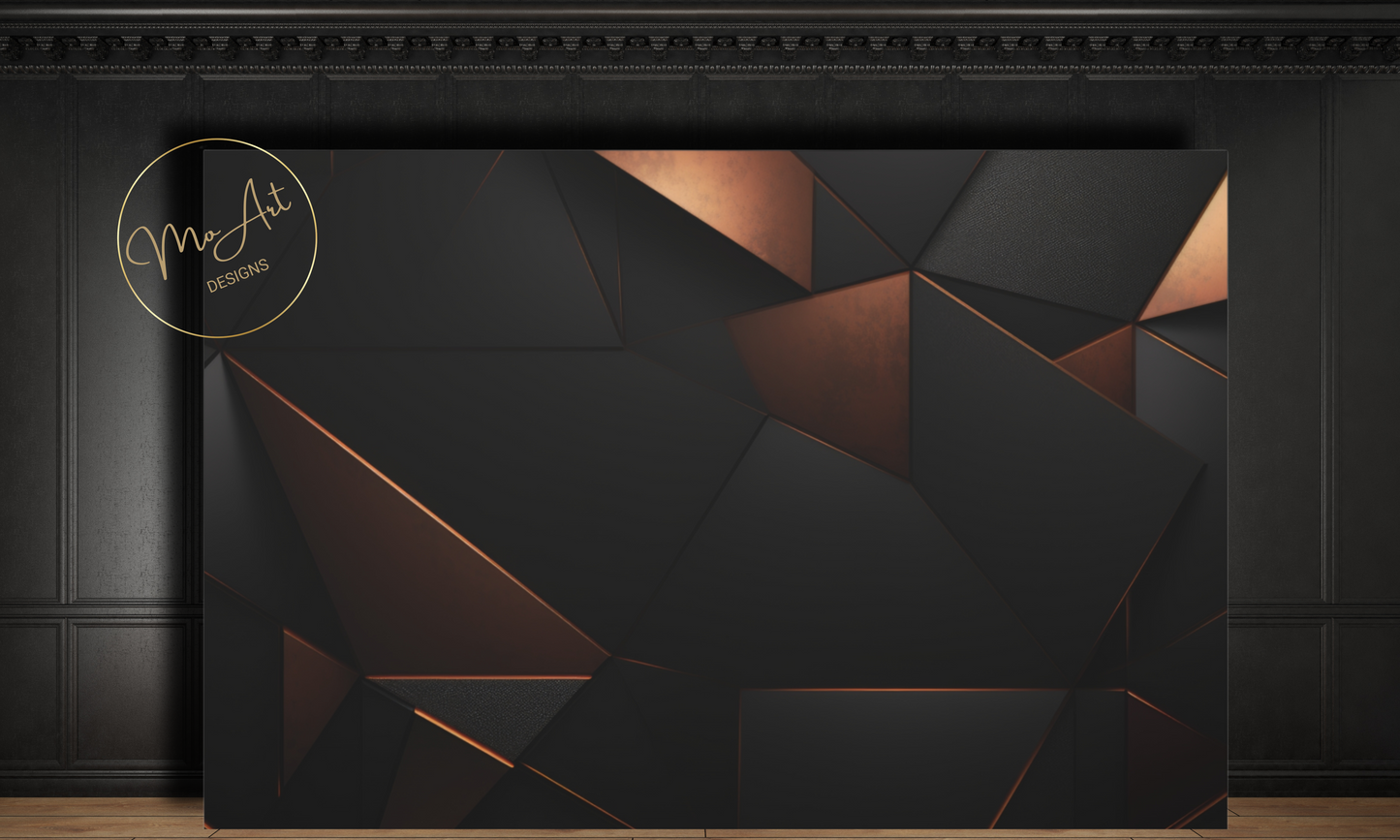Abstract Black and Copper Geometric Design Canvas Wall Art