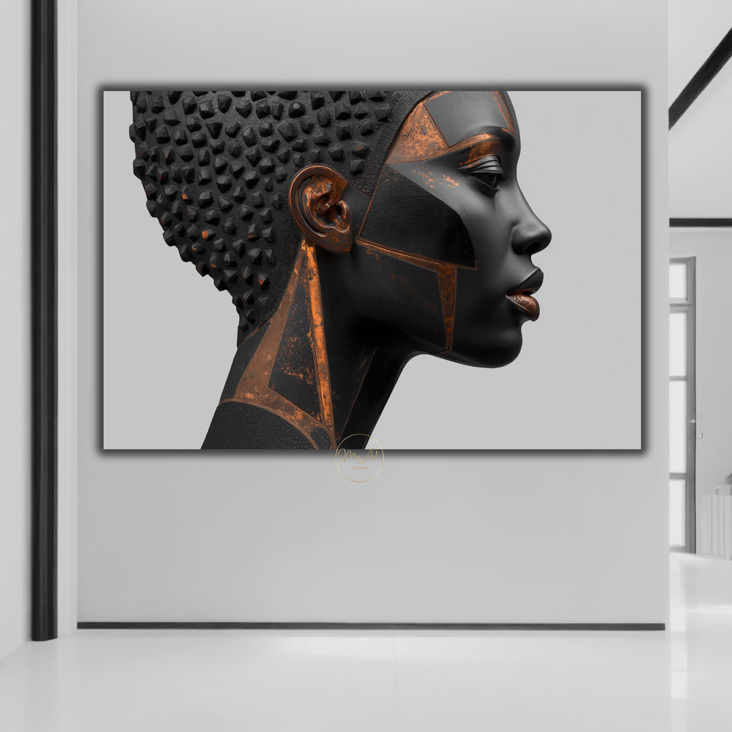 Black Woman Wall Art – Afrocentric Black & Copper Abstract Canvas Print