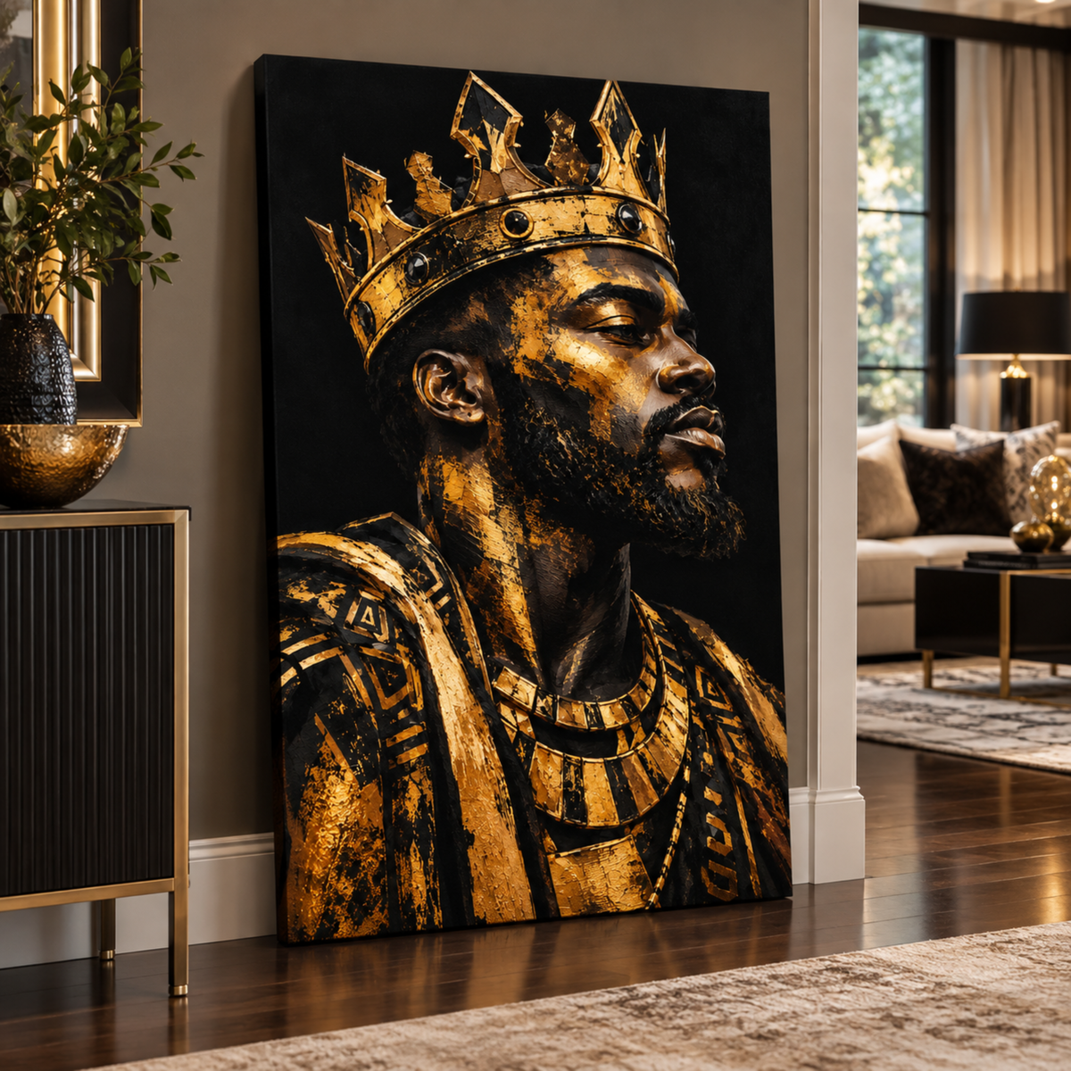 Black Man Wall Art - Black & Gold Regal King Canvas Print | Afrocentric Home Decor