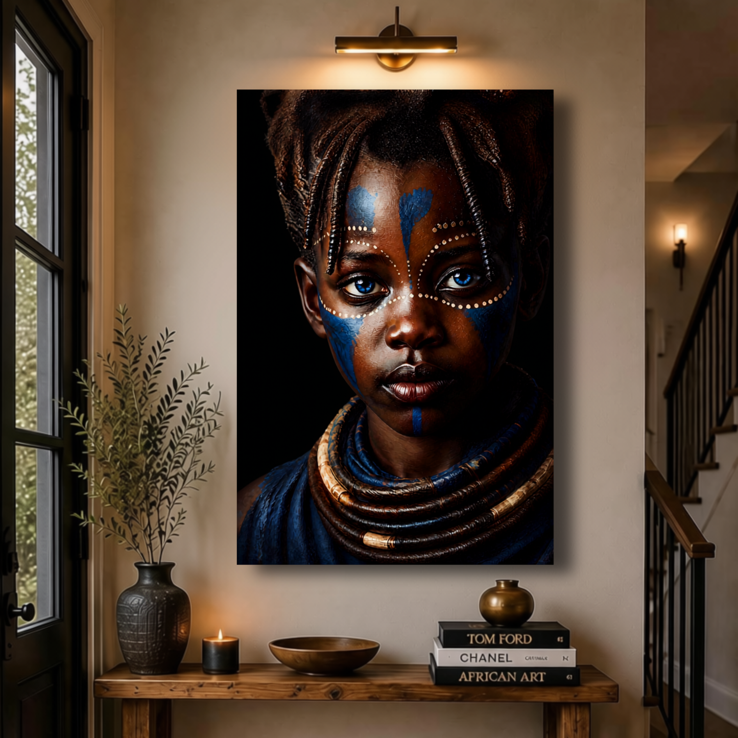 African Wall Art – African Girl with Blue Eyes Canvas Print | Luxury Afrocentric Decor