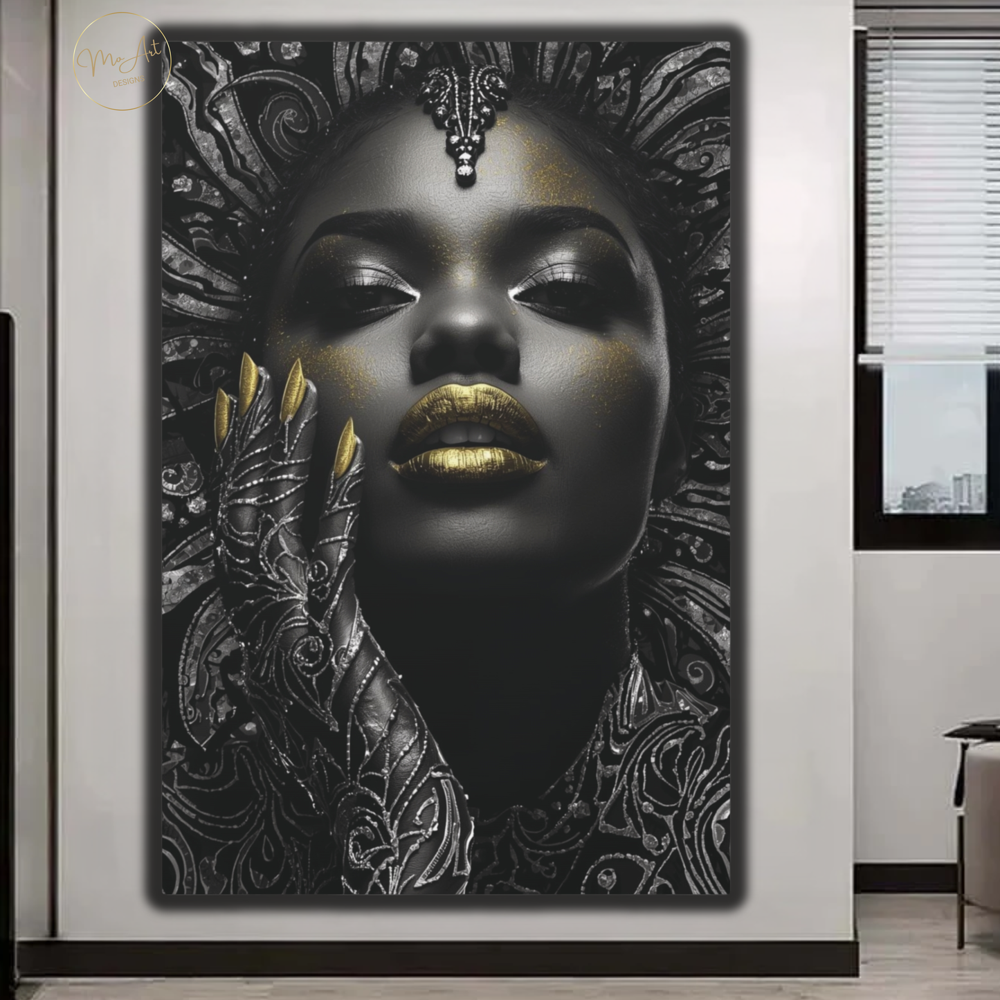 Black Woman Wall Art – Midnight Empress | Black & Gold Luxury Canvas Print