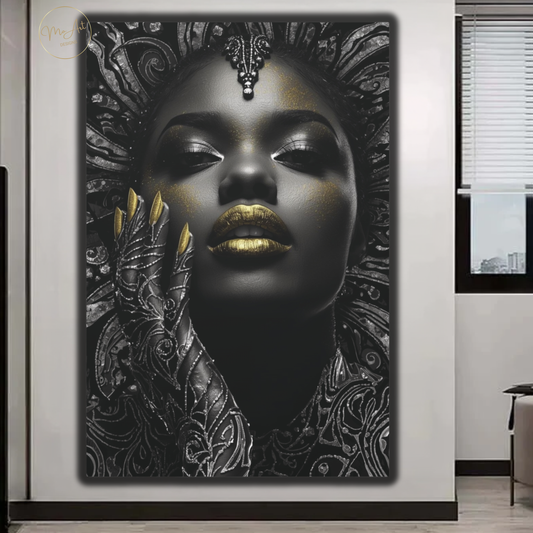 Black Woman Wall Art – Midnight Empress | Black & Gold Luxury Canvas Print