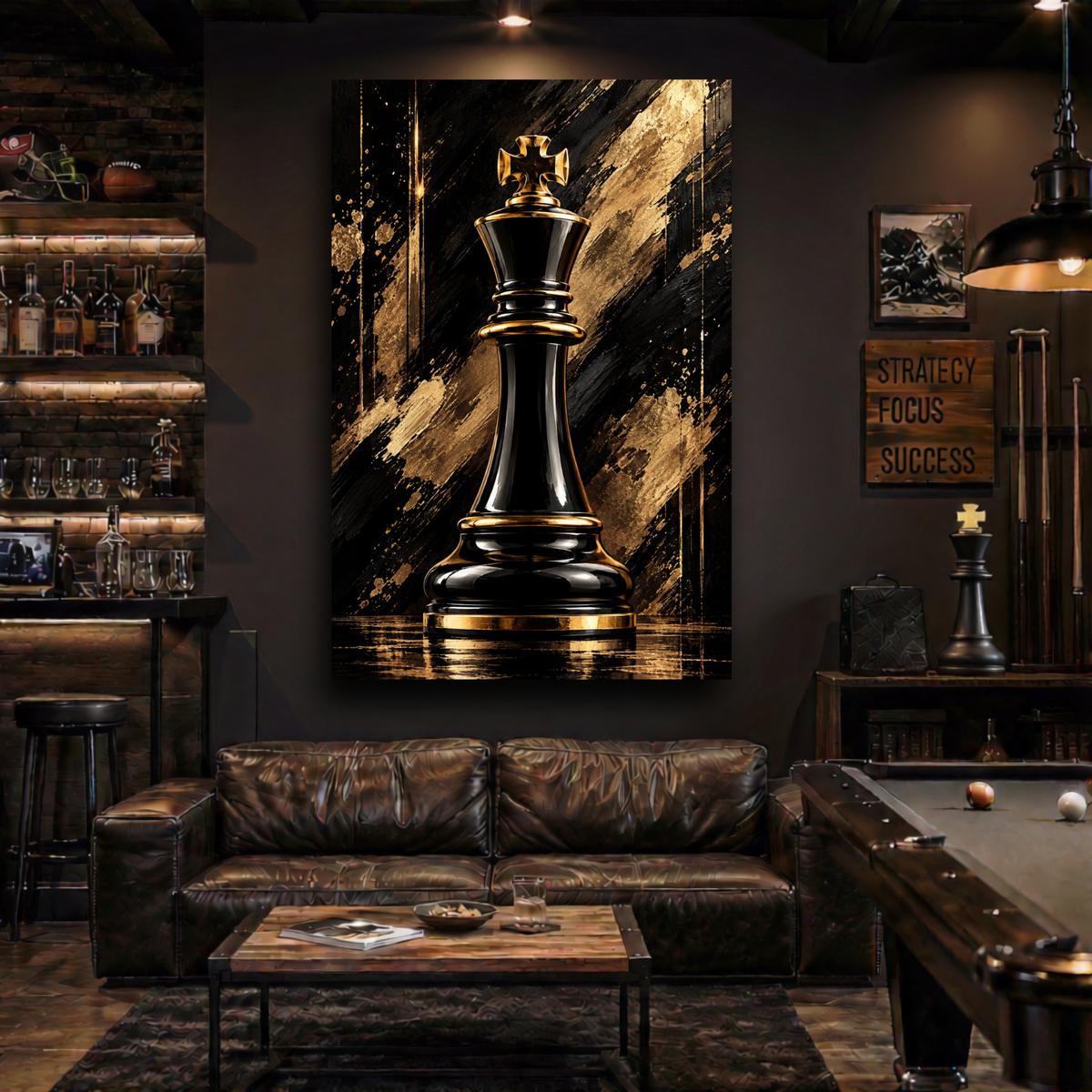 Black & Gold King Chess Piece Wall Art | Luxury Abstract Chess Canvas Print