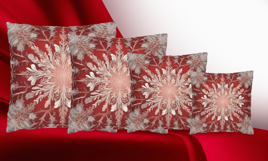 Stunning Red & White Snowflake Motif  - Luxurious Faux Suede Pillow Cover