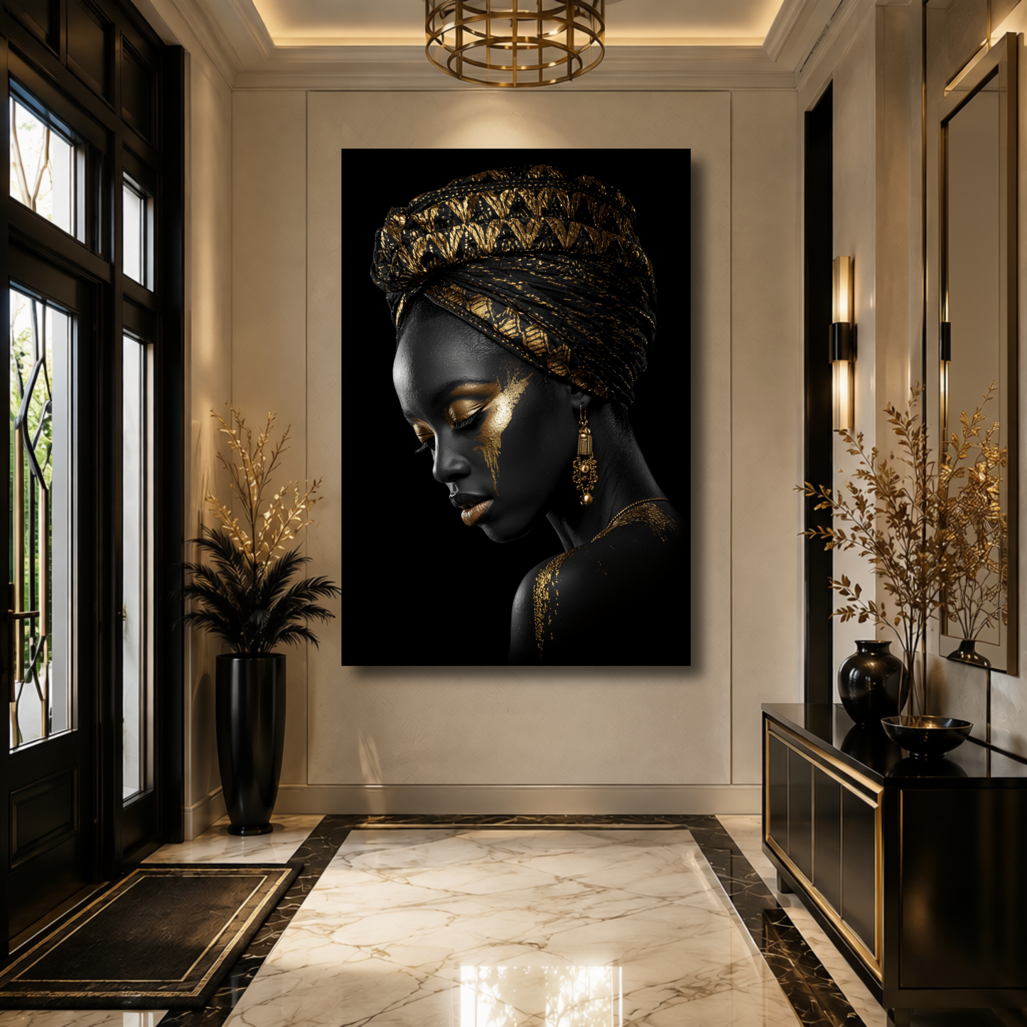 Black Woman Wall Art - African Queen Canvas Print | Black & Gold Wall Decor