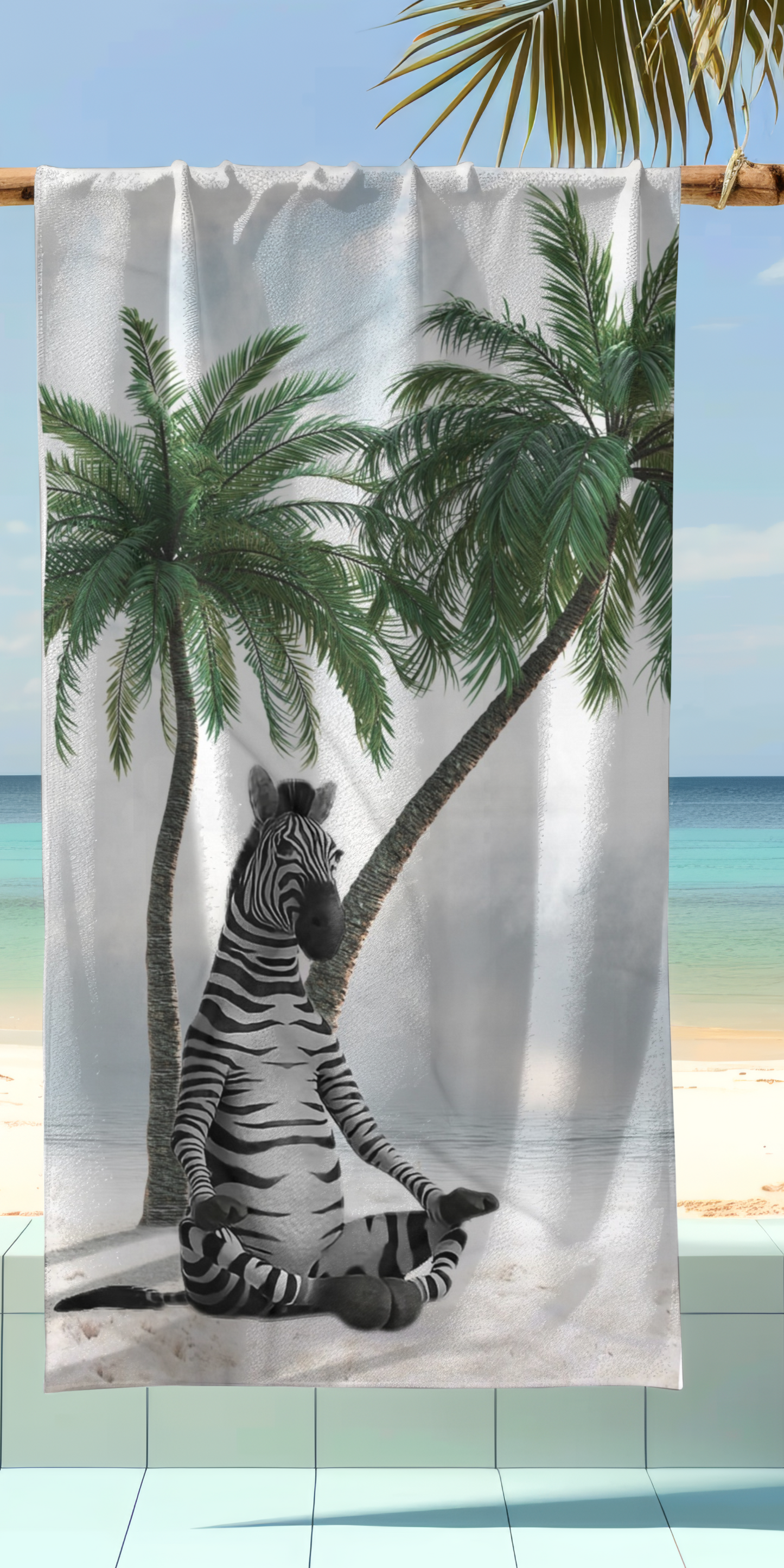 Cute Zebra at Beach -  Beach Towel