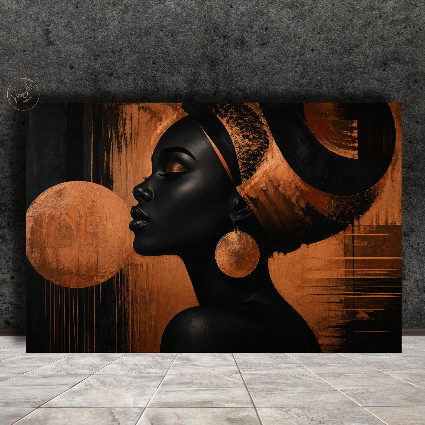 Black Woman Wall Art - Soulful Queen in Copper & Black Canvas Print