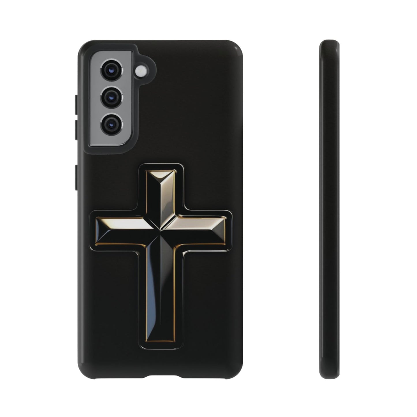 Black and Gold Cross Tough Phone Case – Compatible with iPhone & Samsung