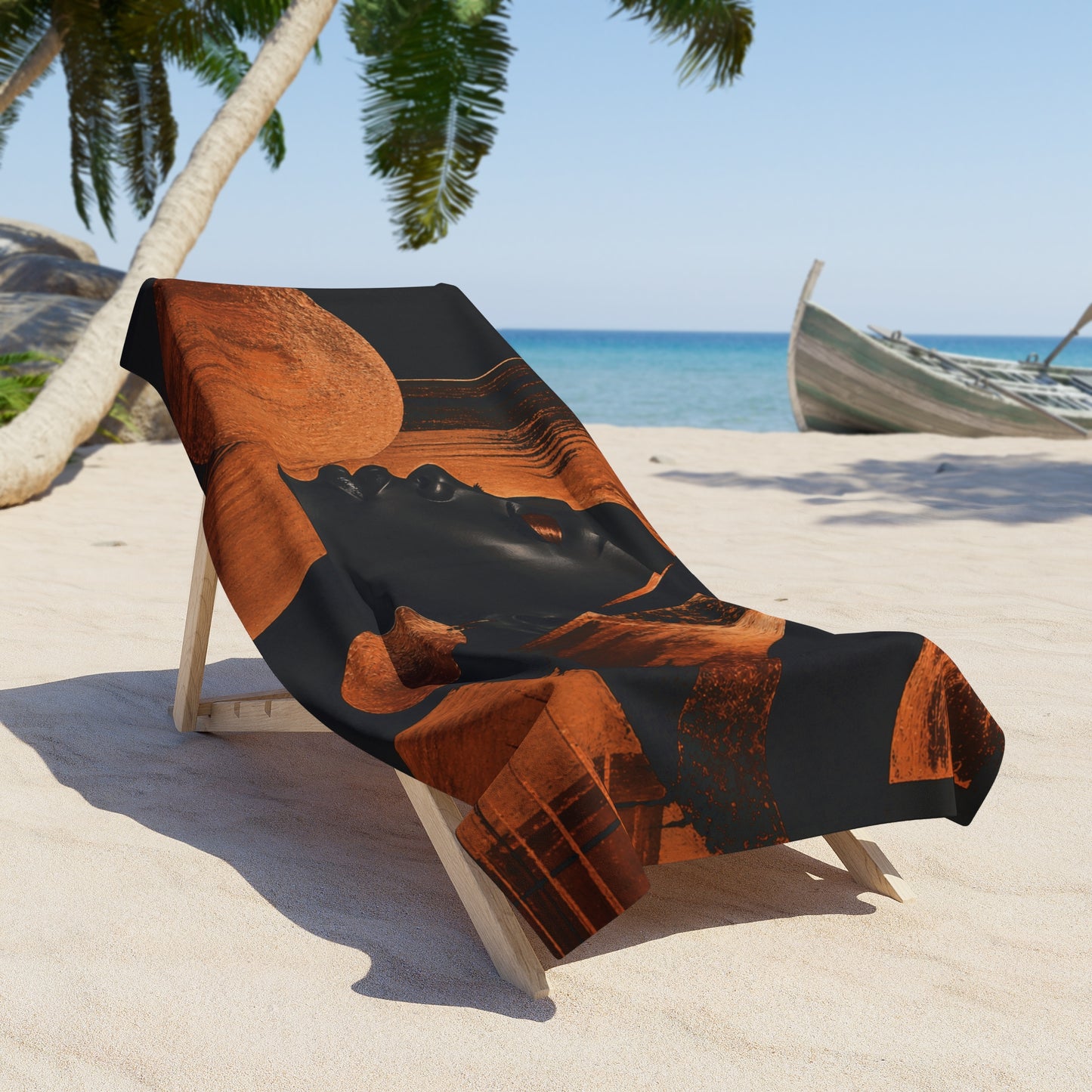 Black Woman Beach Towel / Soulful Queen in Copper & Black