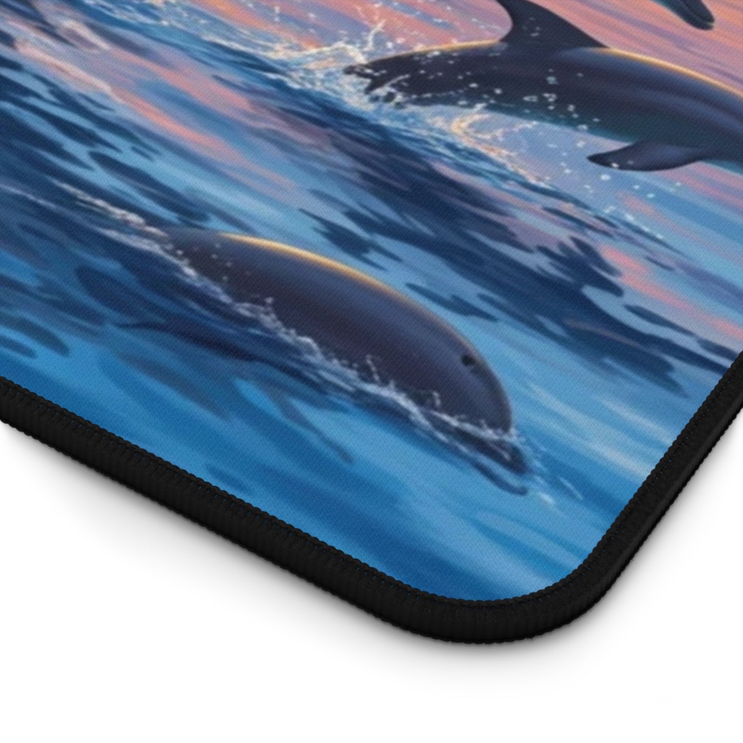 Sunrise Serenity with Swimming Dolphins Desk Mat / Mouse Pad