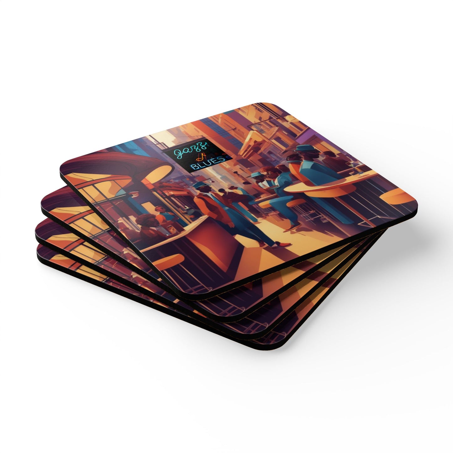 Abstract Jazz & Blues Bar Corkwood Coaster Set