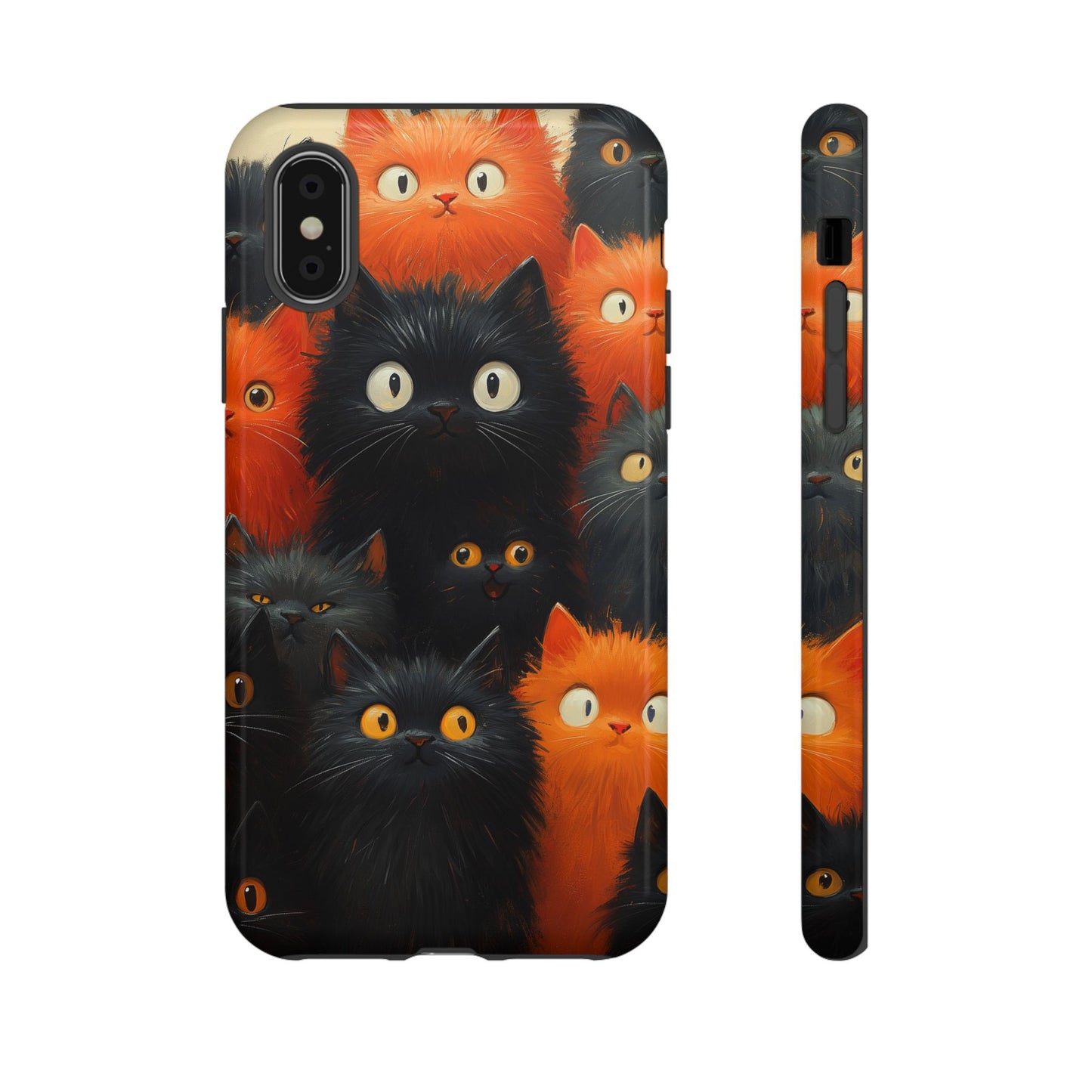 Halloween Phone Case - Orange and Black Whimsical Cats Phone Case for iPhone or Samsung's Phones