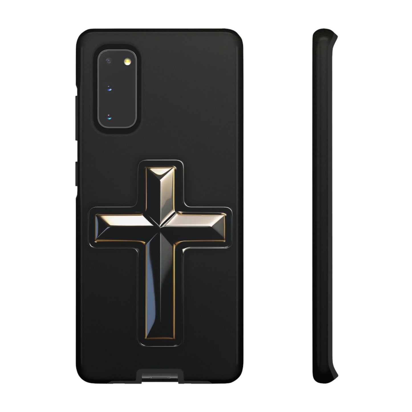 Black and Gold Cross Tough Phone Case – Compatible with iPhone & Samsung