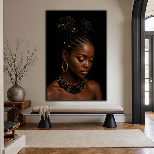 Black Woman Wall Art – Sophisticated Gold & Black Afrocentric Canvas  Print
