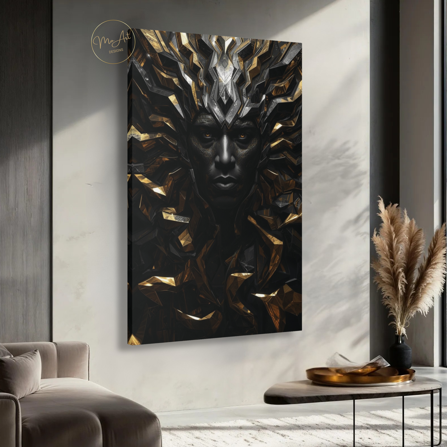 Black Man Warrior Wall Art – Regal Black & Gold King Canvas Print - Powerful Afrocentric Artwork