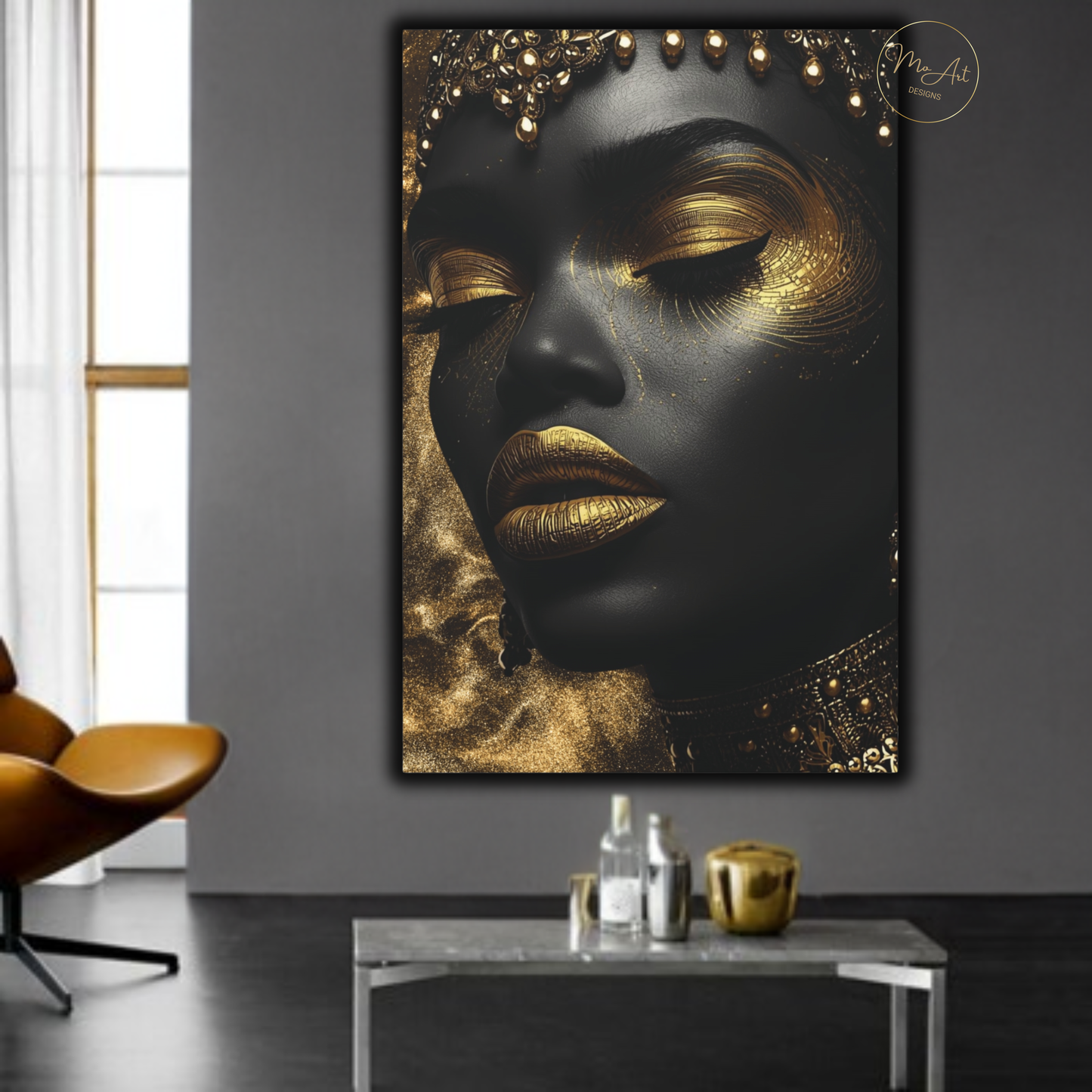 Black Woman Wall Art – Essence of Gold | Black & Gold Luxury Afrocentric Canvas Print