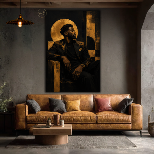 Black Man Wall Art – Abstract Gold & Black Afrocentric Portrait Canvas Print
