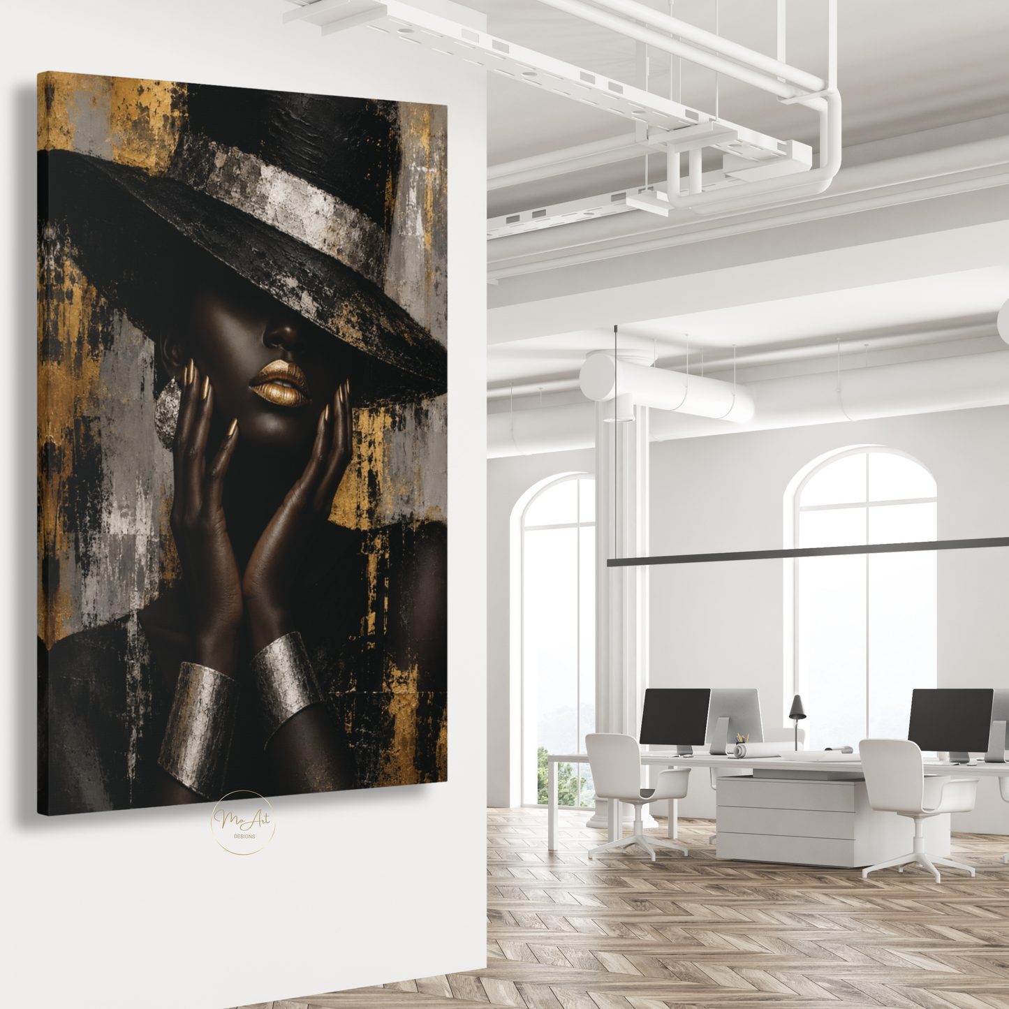 Black Woman Wall Art – Glamorous Black, Gold & Silver Abstract Canvas Print