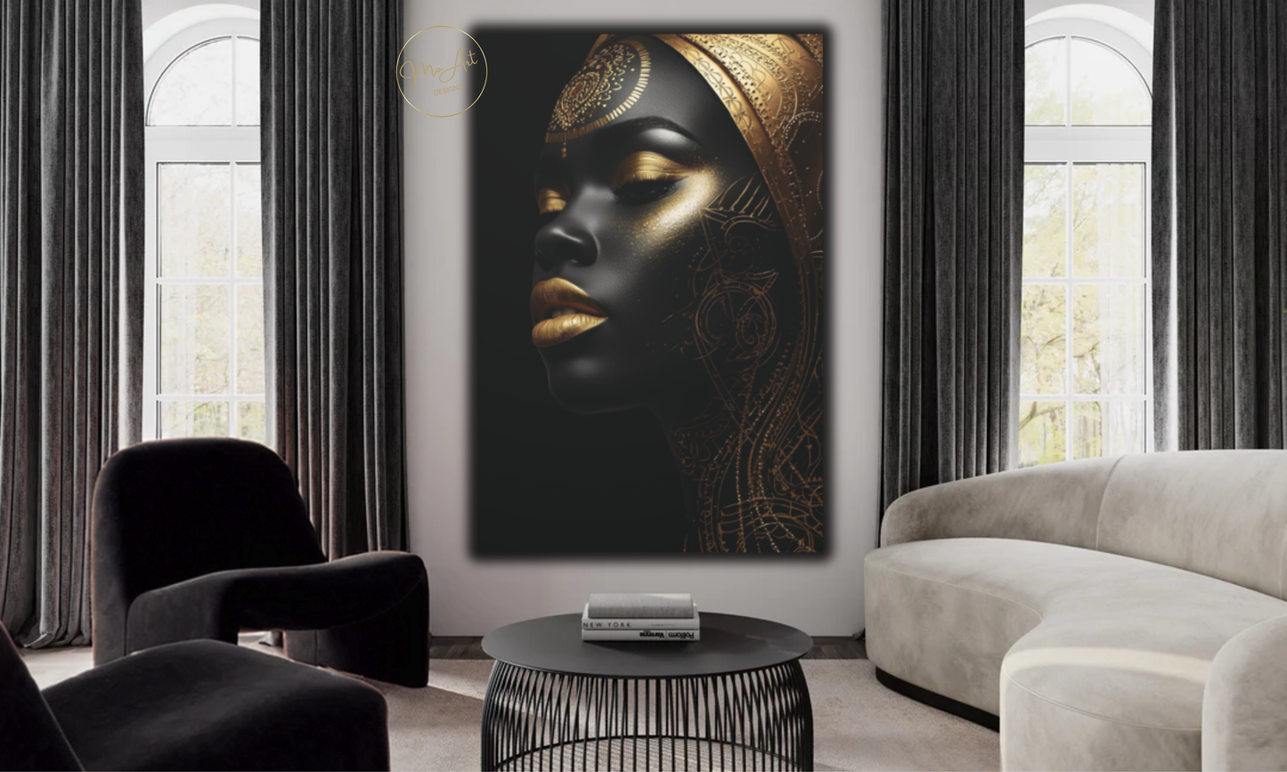 Black & Gold Woman Wall Art – Ebony Elegance / Canvas Print