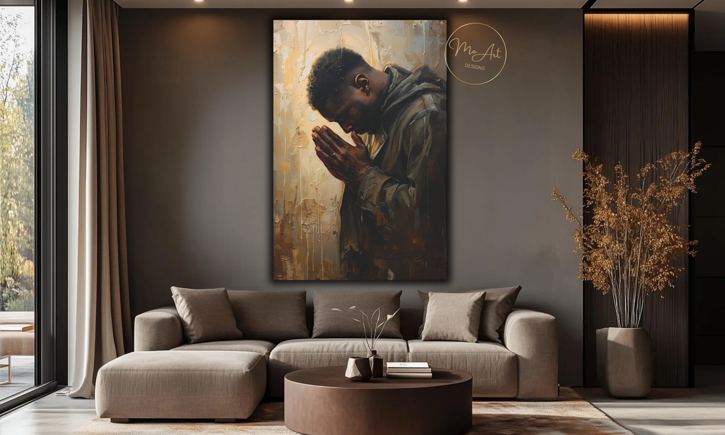 Black Man Praying - Canvas Wall Art