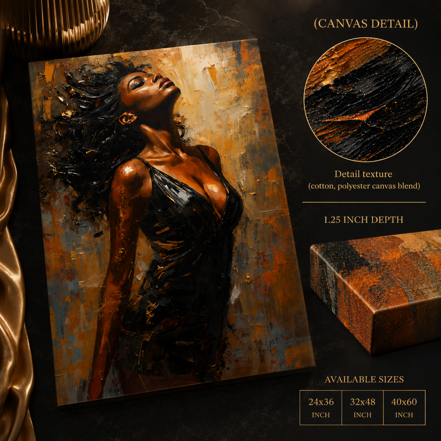 Black Woman Wall Art - Seductive Afrocentric Woman Canvas Print | Luxury Abstract Portrait