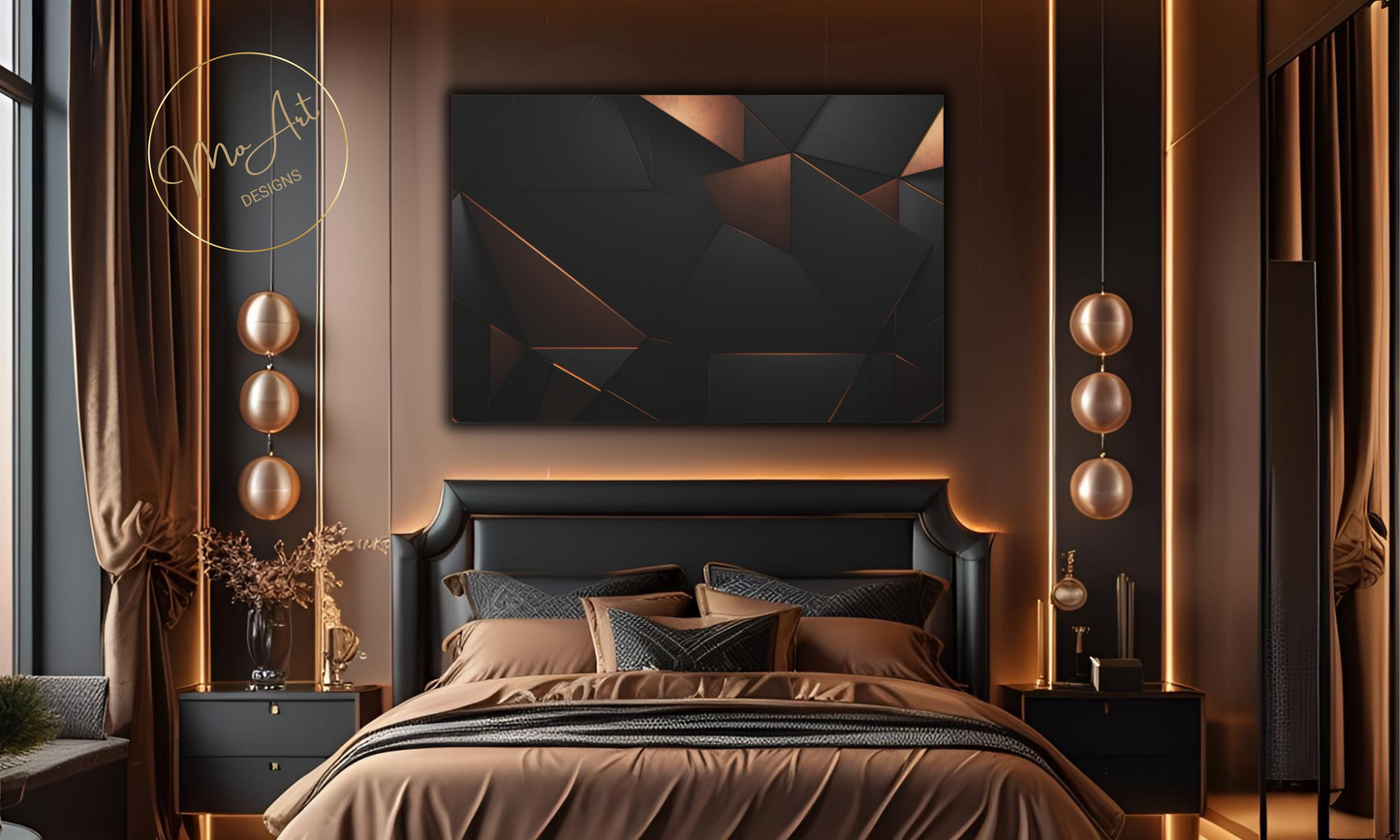 Abstract Black and Copper Geometric Design Canvas Wall Art